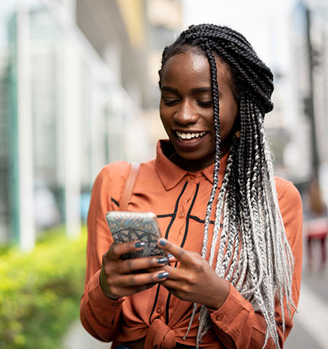 Woman using mobile device.